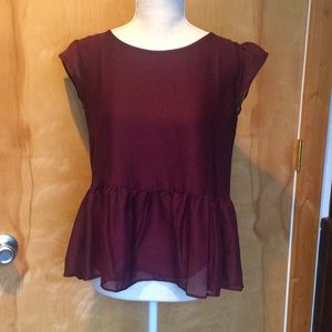 Ann Taylor Deep Burgundy Peplum Blouse